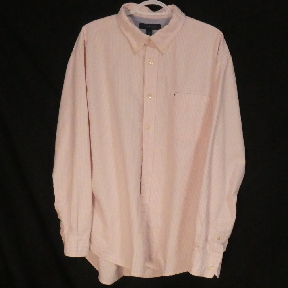 TOMMY HILFIGER | xl - extra large | Pink and White Striped Dress Shirt W/ Pocket